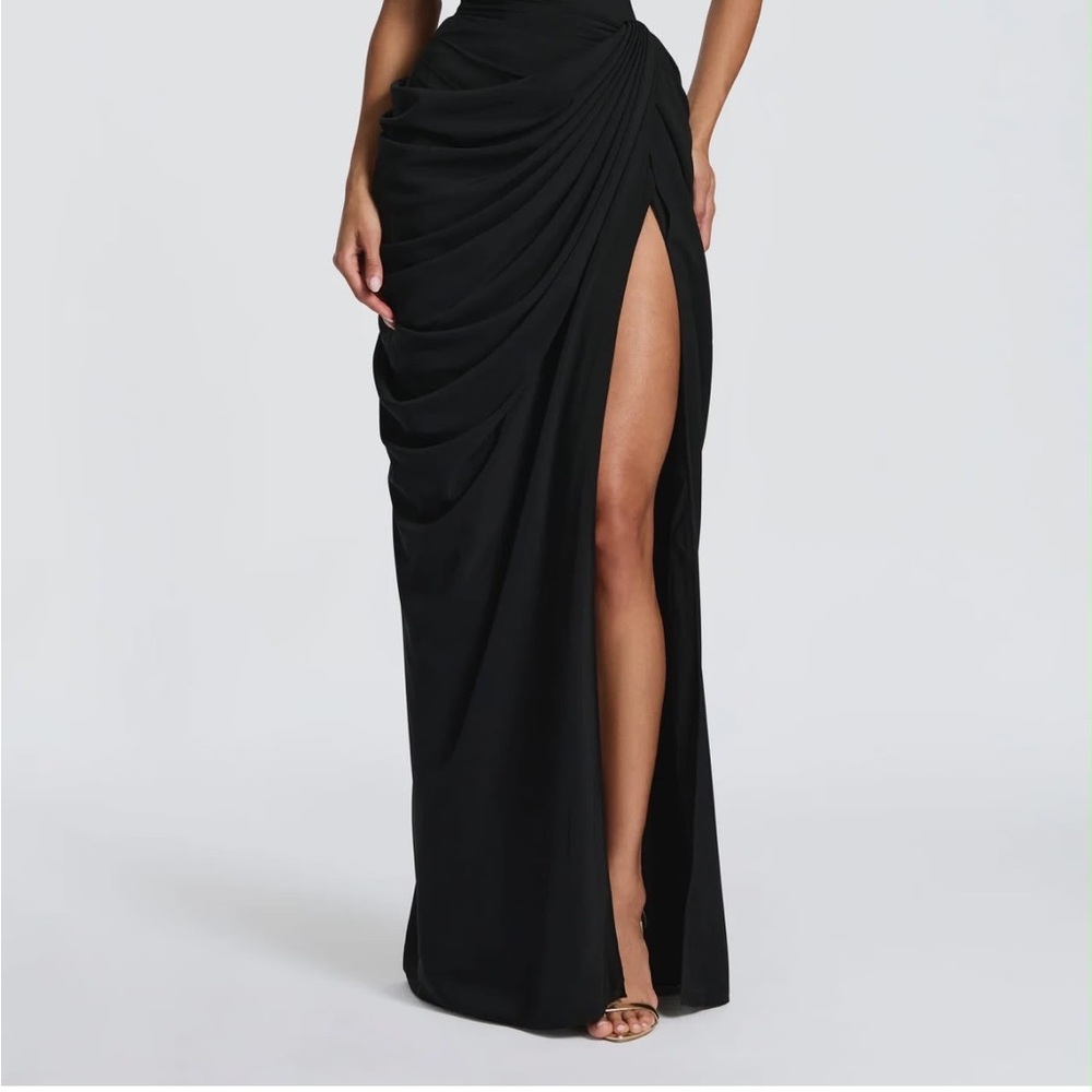 Black Draped High-Slit Maxi Skirt